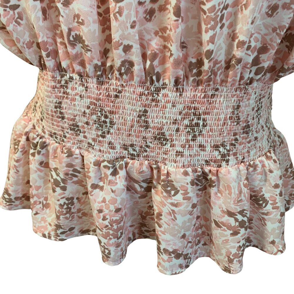 Express Floral Smocked Peplum Top Medium Pink Cottagecore Blouse - Picture 4 of 9